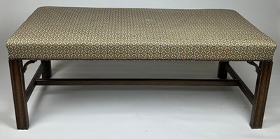 Lot 135 - A LARGE HEARTH STOOL UPHOLSTERED IN PATTERNED...