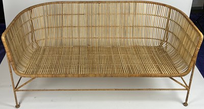 Lot 150 - A LARGE CANE BAMBOO MID CENTURY STYLE SETTLE,...