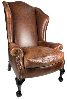 Lot 154 - A GEORGE SMITH BROWN LEATHER WINGBACK ARMCHAIR