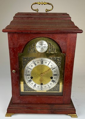 Lot 203 - A MANTEL CLOCK 'TEMPUS FUGIT', brass plate and...