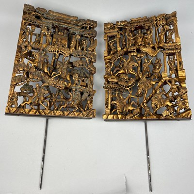 Lot 218 - TWO CHINESE RED LACQUERED AND GILT PAINTED...