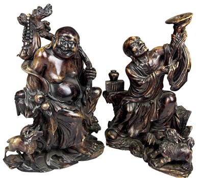 Lot 221 - TWO CHINESE HARDSTONE SCULPTURAL FIGURES,...