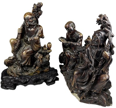 Lot 222 - THREE CHINESE HARDSTONE FIGURES, depicting...