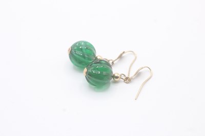 Lot 80 - 2X 9CT GOLD GREEN PASTE DROP EARRINGS (6.4g)