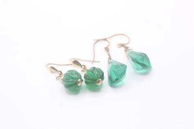 Lot 80 - 2X 9CT GOLD GREEN PASTE DROP EARRINGS (6.4g)