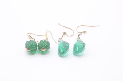 Lot 80 - 2X 9CT GOLD GREEN PASTE DROP EARRINGS (6.4g)