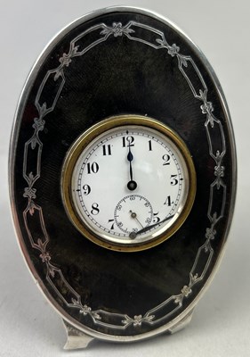 Lot 24 - A SILVER AND TORTOISESHELL MANTEL CLOCK,...