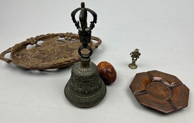 Lot 127 - A LARGE BRASS BELL, with a god and sceptre...