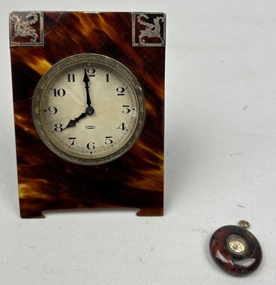 Lot 137 - A TORTOISESHELL SWISS MADE MANTLE CLOCK, along...