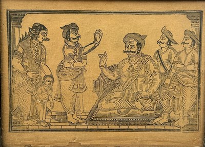 Lot 140 - AN EARLY ENGRAVING OF AN INDIAN COURT SCENE,...