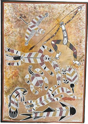 Lot 161 - A 20TH CENTURY ABORIGINAL SCHOOL OIL ON CANVAS,...