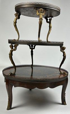 Lot 172 - A FRENCH EARLY 20TH CENTURY THREE TIER ETAGERE,...