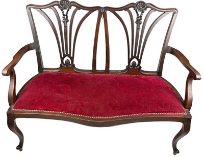 Lot 181 - A VICTORIAN HALL SEAT, with two pierced back...