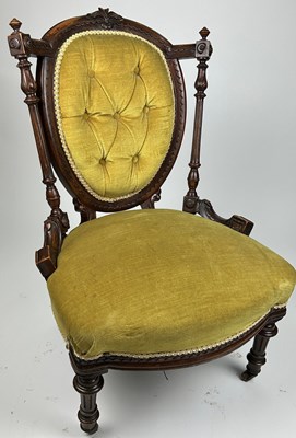 Lot 183 - A VICTORIAN SMALL GREEN VELVET UPHOLSTERED...