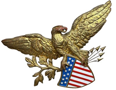 Lot 213 - A GILT PAINTED AMERICAN EAGLE WALL HANGING,...