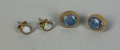 Lot 58 - TWO PAIRS OF 9CT GOLD OPAL EARRINGS (4)