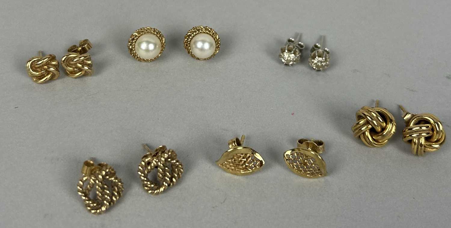 Lot 56 - SIX PAIRS OF GOLD EARRINGS TO INCLUDE ONE PAIR SET WITH SMALL DIAMONDS, ANOTHER WITH PEARLS (12)