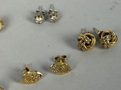 Lot 56 - SIX PAIRS OF GOLD EARRINGS TO INCLUDE ONE PAIR SET WITH SMALL DIAMONDS, ANOTHER WITH PEARLS (12)