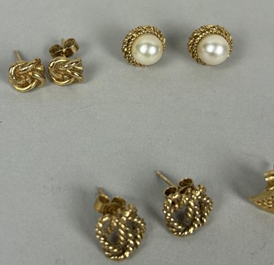 Lot 56 - SIX PAIRS OF GOLD EARRINGS TO INCLUDE ONE PAIR SET WITH SMALL DIAMONDS, ANOTHER WITH PEARLS (12)