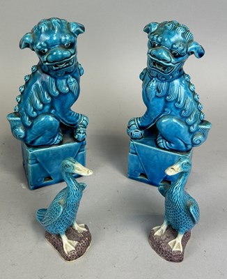 Lot 198 - CHINESE BLUE GLAZED FOO DOGS AND BIRDS (4)