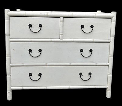 Lot 185 - AN OKA FAUX BAMBOO AND RATTAN CHEST IN WHITE,...