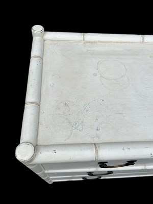 Lot 185 - AN OKA FAUX BAMBOO AND RATTAN CHEST IN WHITE,...