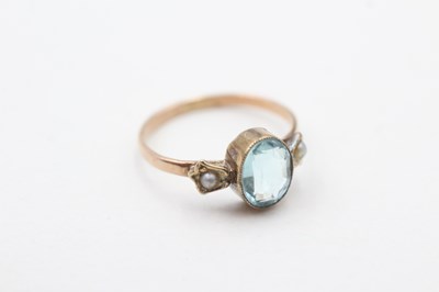 Lot 124 - 9CT GOLD ANTIQUE BLUE PASTE & SEED PEARL DRESS RING (1.6g)