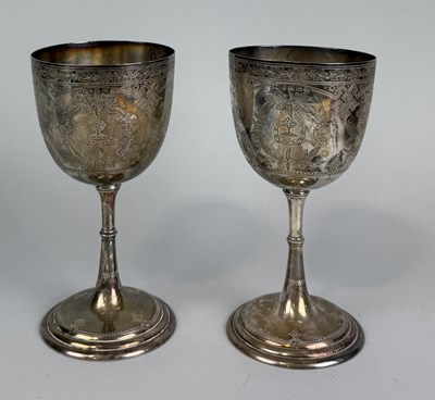 Lot 64 - A PAIR OF VICTORIAN SILVER GOBLETS