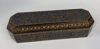 Lot 309 - A RARE KASHMIRI LACQUERED PAPIER MACHE BOX AND COVER BY GANEMEDE, SRINIGAR, KASHMIR