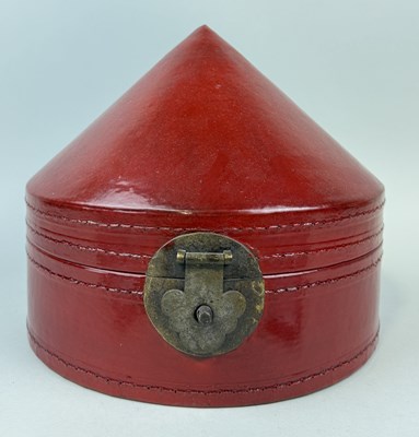 Lot 222 - A CHINESE RED LACQUERED HAT BOX