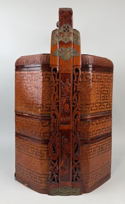 Lot 215 - A CHINESE LACQUERED PICNIC BASKET