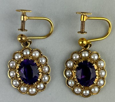 Lot 26 - A PAIR OF VICTORIAN 9CT GOLD AMETHYST AND SEED...