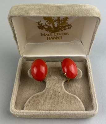 Lot 29 - A PAIR OF 14CT GOLD AND CORAL EARRINGS,...