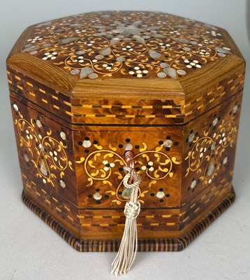 Lot 49 - A MARQUETRY INLAID WOOD AND MOTHER OF PEARL...