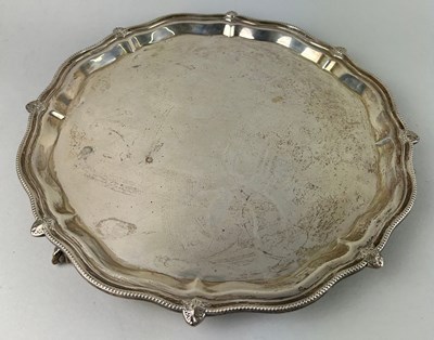 Lot 59 - A SILVER TRAY WITH CLAW AND BALL FEET,...