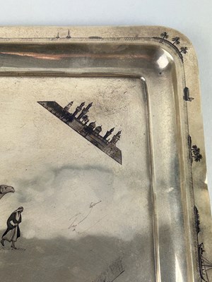 Lot 60 - A PERSIAN SILVER TRAY ALONG WITH TWO NAPKIN...