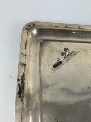 Lot 60 - A PERSIAN SILVER TRAY ALONG WITH TWO NAPKIN...