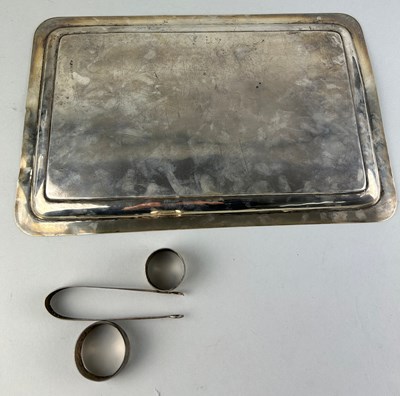 Lot 60 - A PERSIAN SILVER TRAY ALONG WITH TWO NAPKIN...