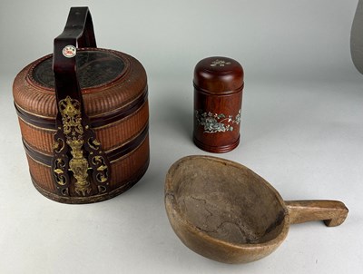 Lot 118 - A CHINESE LACQUER AND CANE CULINARY BOX, along...