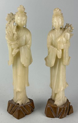 Lot 121 - TWO MODERN CARVED JADE CHINESE FIGURES OF...