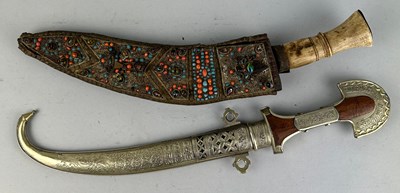 Lot 137 - AN ISLAMIC BEADED KUKRI WITH BONE HANDLE ALONG...