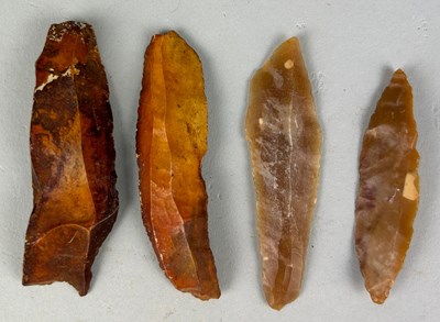 Lot 198 - A COLLECTION OF FOUR NEOLITHIC KNAPPED KNIVES...