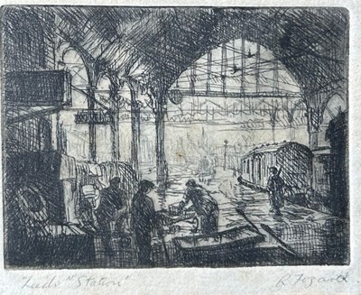 Lot 261 - AN ETCHING OF LEEDS STATION, signed...