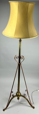 Lot 359 - A TELESCOPIC ART NOUVEAU BRASS TRIPOD STANDARD...