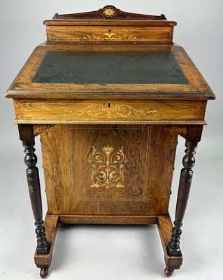 Lot 375 - A VICTORIAN ROSEWOOD DAVENPORT, 

Marquetry...