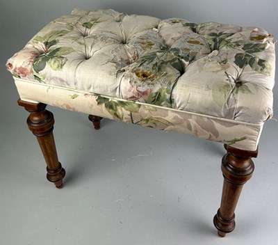 Lot 383 - A 19TH CENTURY MAHOGANY FOOTSTOOL UPHOLSTERED...