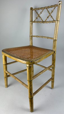 Lot 384 - A REGENCY FAUX BAMBOO SIDE CHAIR WITH CANED...