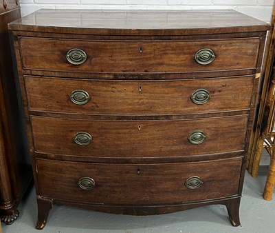 Lot 388 - A VICTORIAN MAHOGANY BOWFRONT CHEST OF DRAWERS,...