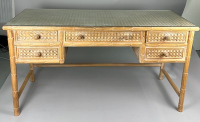 Lot 390 - A LIMED WOOD AND CANE DRESSING TABLE WITH...