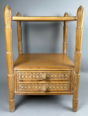 Lot 392 - A LIMED WOOD AND CANE BEDSIDE TABLE WITH GLASS...